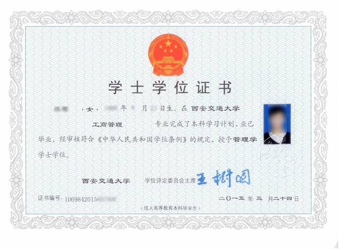学士学位证书样本